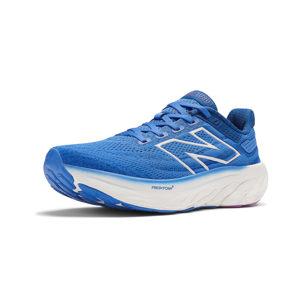 Lateral side of the left shoe from a pair of New Balance Women's Fresh Foam X 1080v13 Running Shoes in the Marine Blue colourway (8104333770914)
