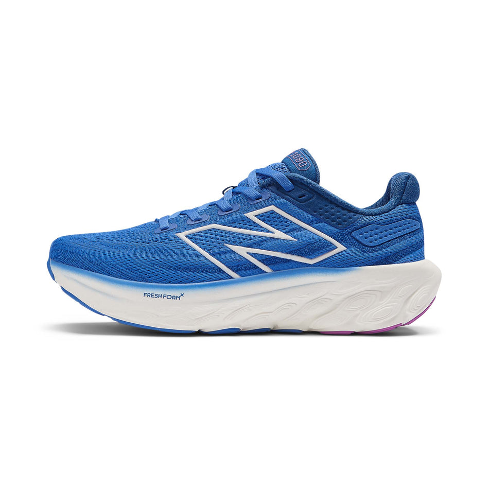 Lateral side of the left shoe from a pair of New Balance Women's Fresh Foam X 1080v13 Running Shoes in the Marine Blue colourway (8104333770914)