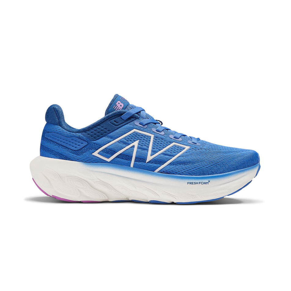 Lateral side of the right shoe from a pair of New Balance Women's Fresh Foam X 1080v13 Running Shoes in the Marine Blue colourway (8104333770914)