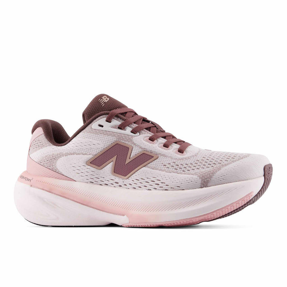 Lateral view of the right shoe from a pair of New Balance Women's Fresh Foam X 860 V15 Running Shoes in the Pink Salt/Pebble colourway.