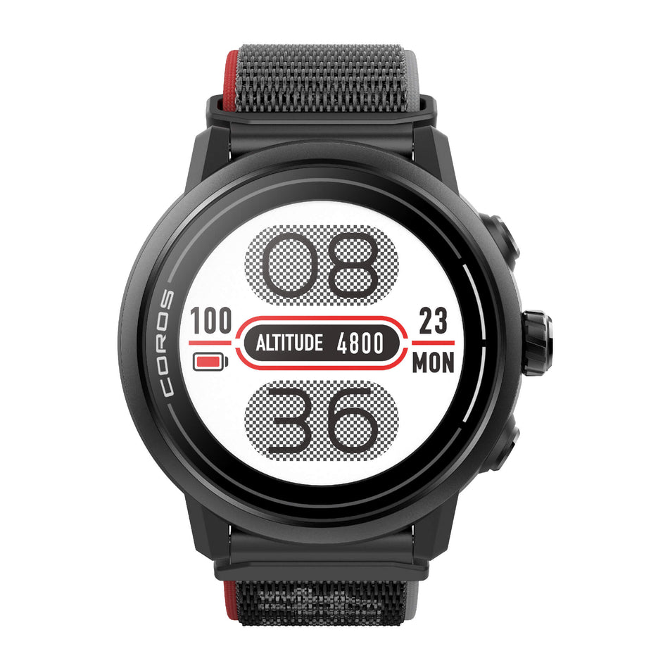 Front view of a COROS APEX 2 GPS Outdoor Watch in the black colourway.  (7926846881954)