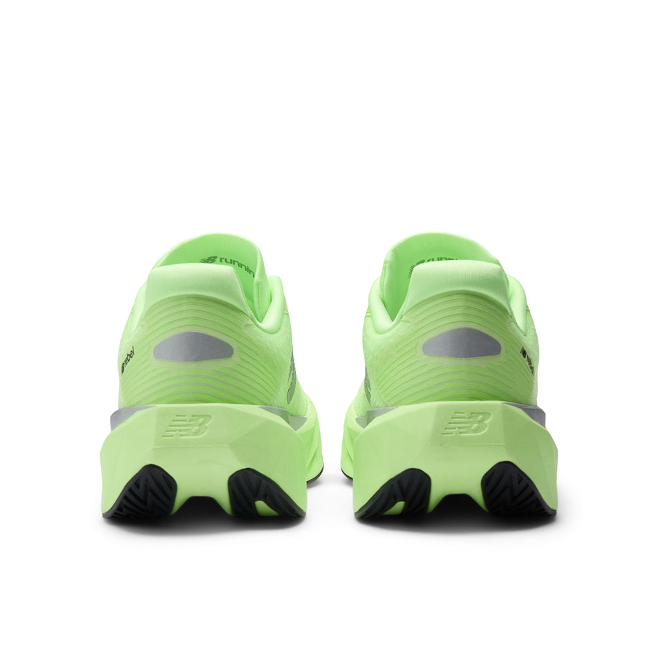 The back of a pair of New Balance Women's Fuelcell Rebel V5 Running Shoes in the Lab Green colourway. (8722046779554)