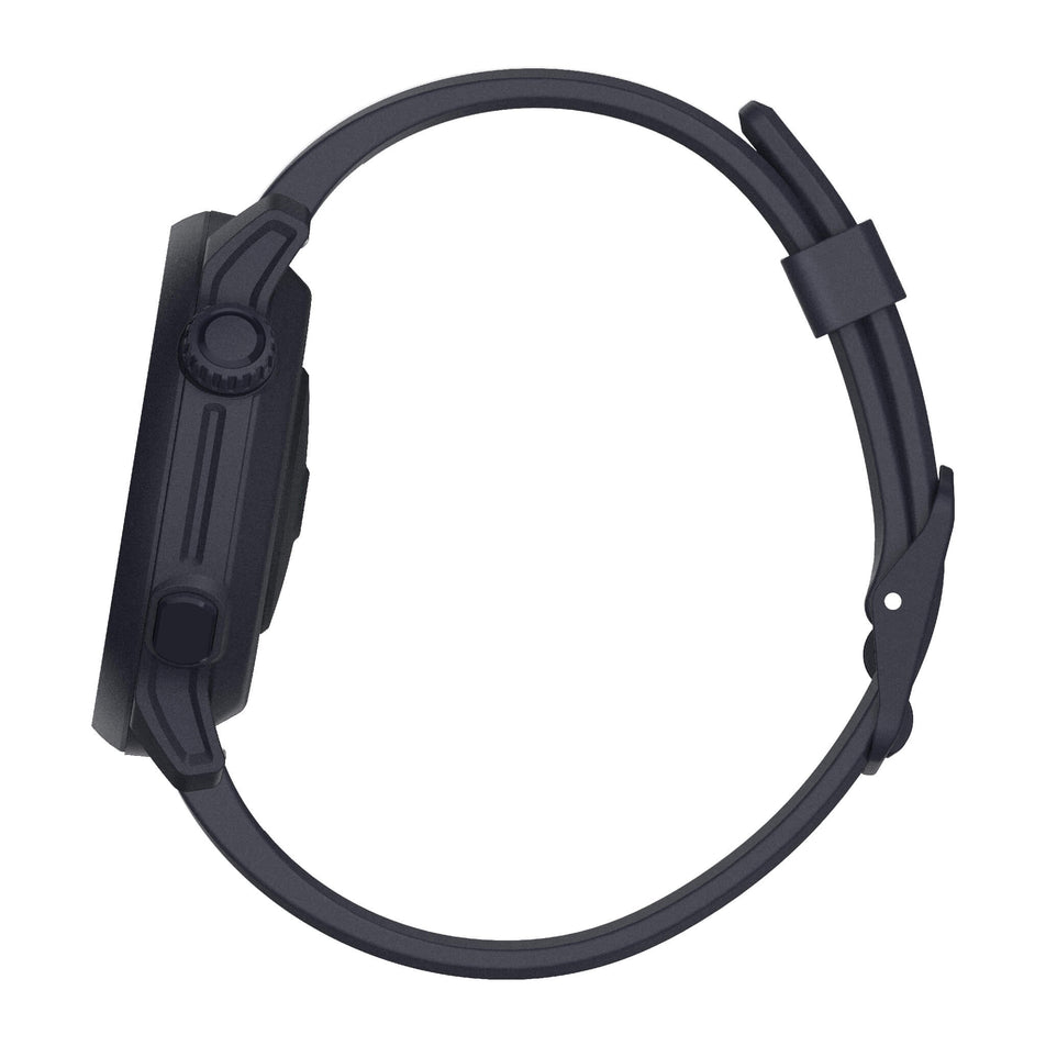 Side view of a COROS PACE 2 Premium GPS Sport Watch with a Silicone Band in the Dark Navy colourway.  (7926846128290)