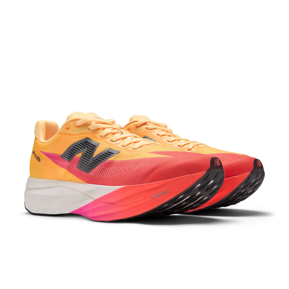 A pair of New Balance Women's FuelCell SuperComp Elite V5 Running Shoes in the Tangerine Heat colourway.