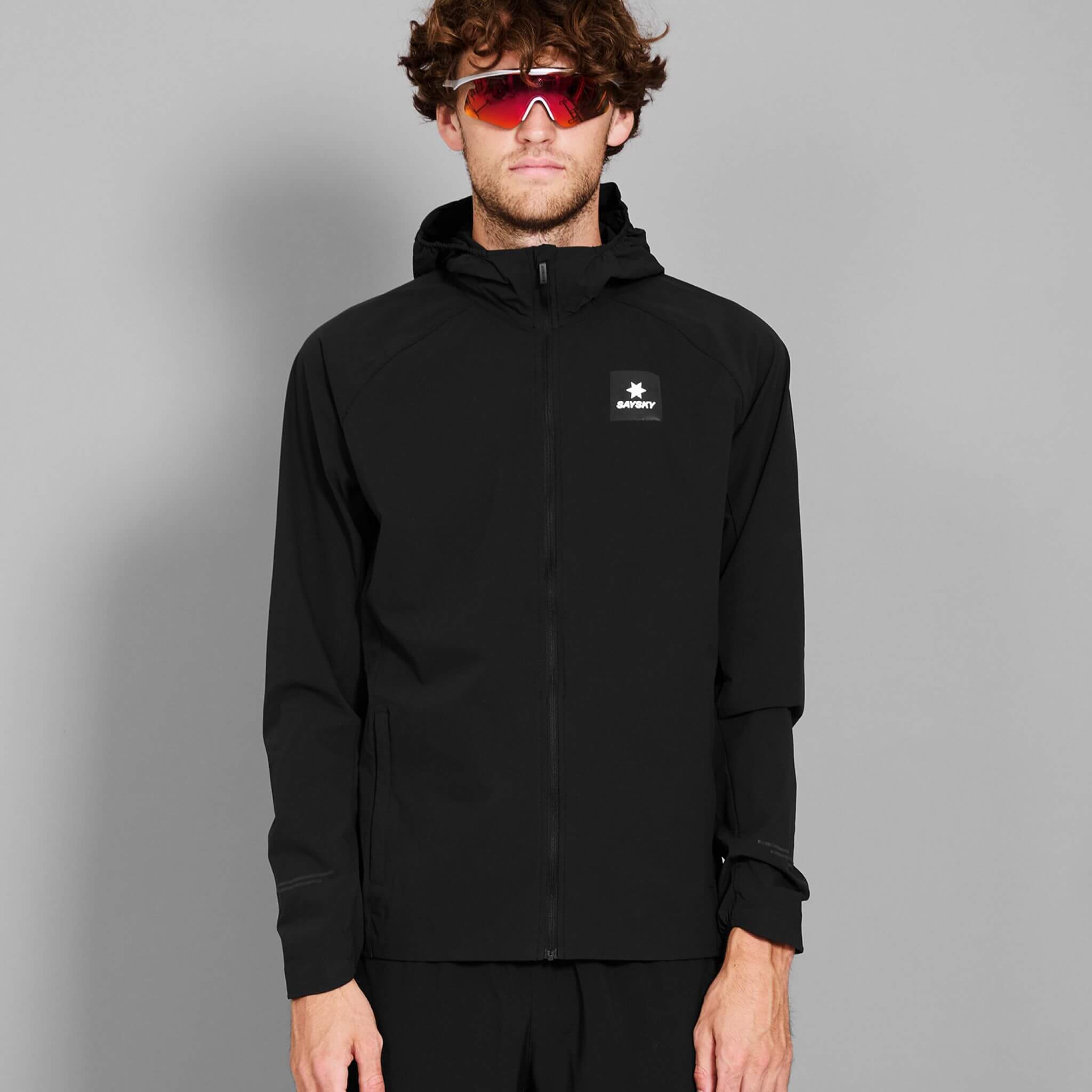 SAYSKY Men's Clean Pace Flex Hooded Jacket - Black | Run4It
