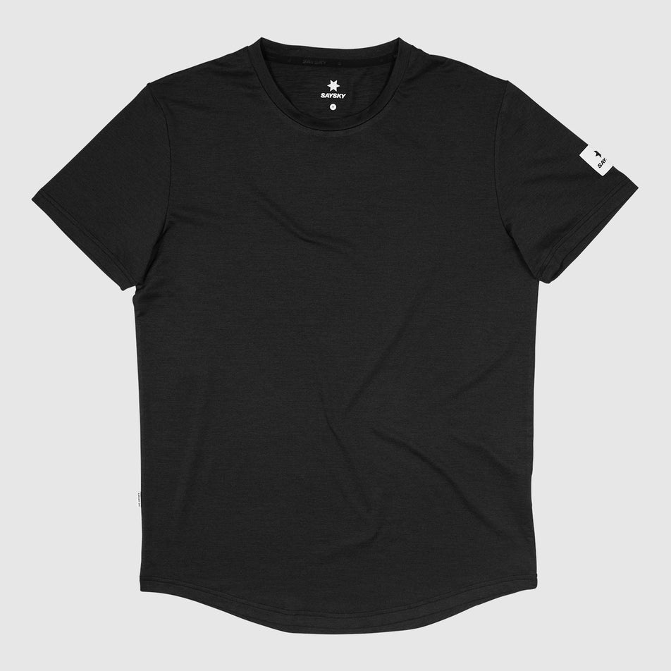 Front view of the SAYSKY Men's Clean Pace T-Shirt in the Black colourway. (8731627225250)
