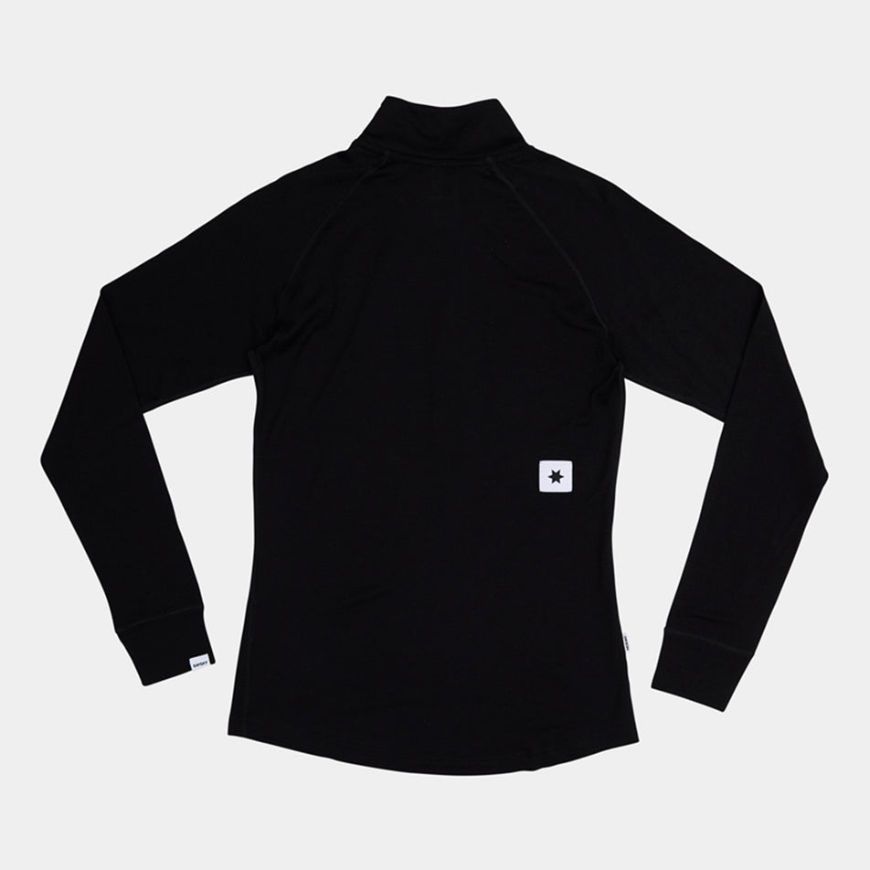 Back view of the SAYSKY Women's Merino 165 Base 1/2 Zip Long Sleeve in the Black colourway. (8788310786210)