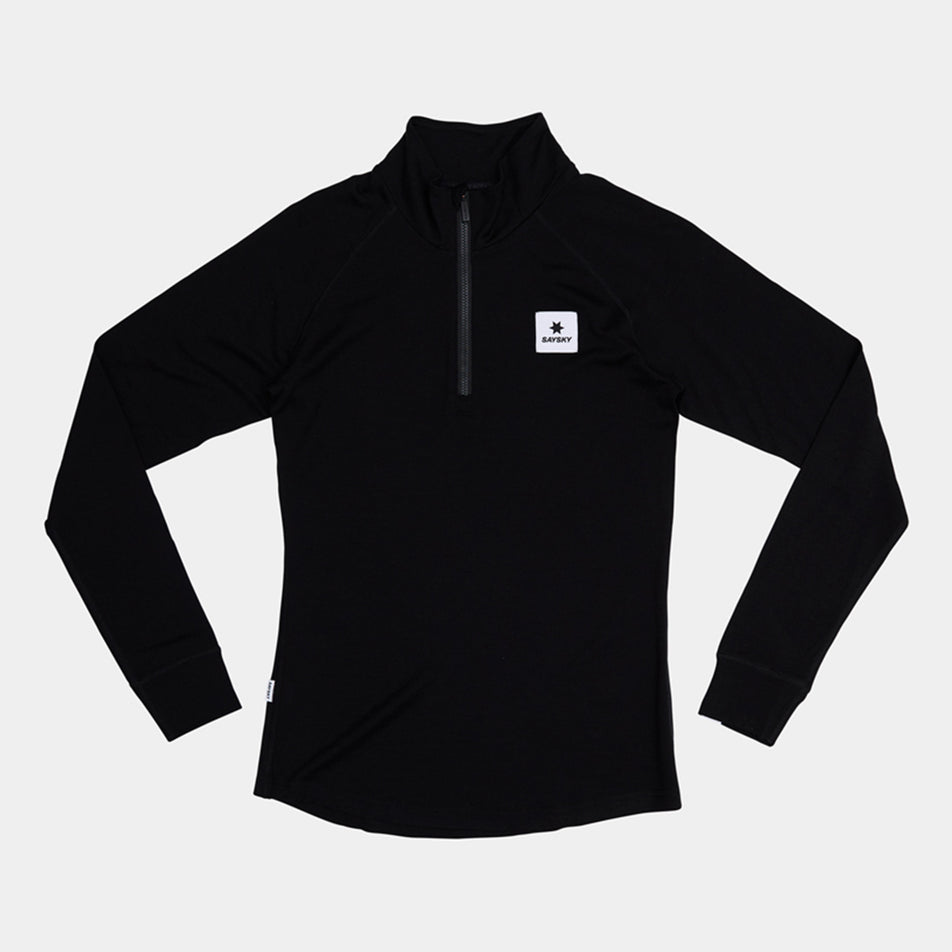 Front view of the SAYSKY Women's Merino 165 Base 1/2 Zip Long Sleeve in the Black colourway. (8788310786210)