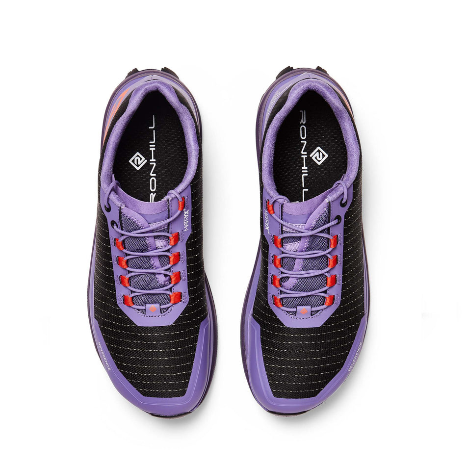 The upper of a pair  of Ronhill Women's Reverence Running Shoes in the Purple/Heather/Pastel Red colourway (8192896204962)