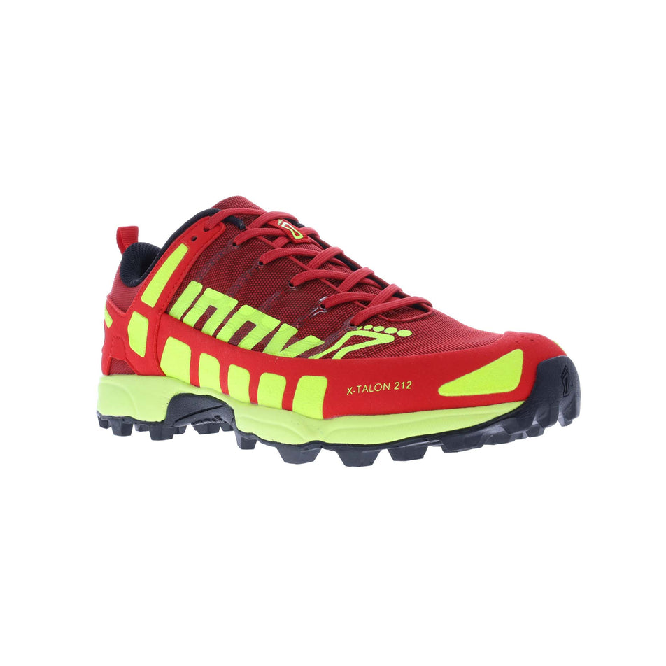 Right shoe anterior angled view of Inov-8 Men's X-Talon 212 v2 Running Shoes in red (7759983640738)