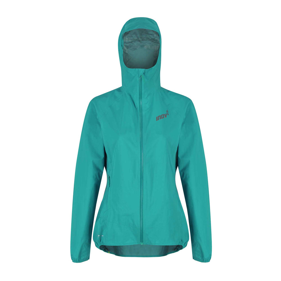 Front view of Inov-8 Women's Stormshell FZ Running Jacket in green (6914569470114)