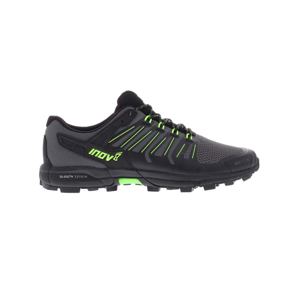 Lateral view of men's inov-8 roclite g 275 running shoes in grey (7281960681634)