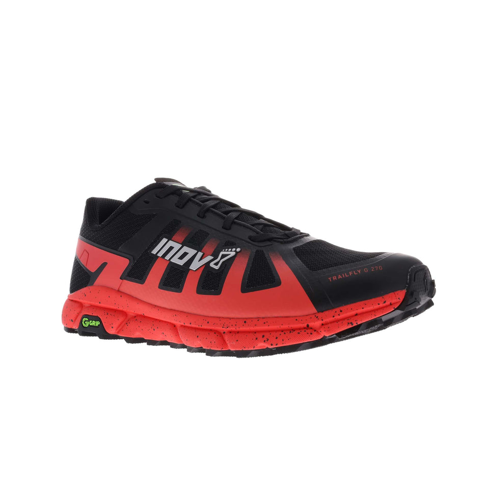 Lateral angled view of men's inov-8 trailfly g270 running shoes (7371379277986)