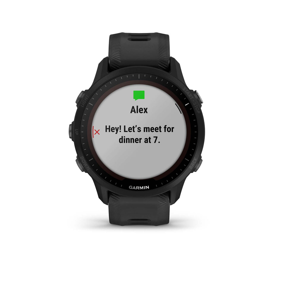 Text message screen on Garmin Forerunner 955 Solar Smartwatch in Black (7577925714082)