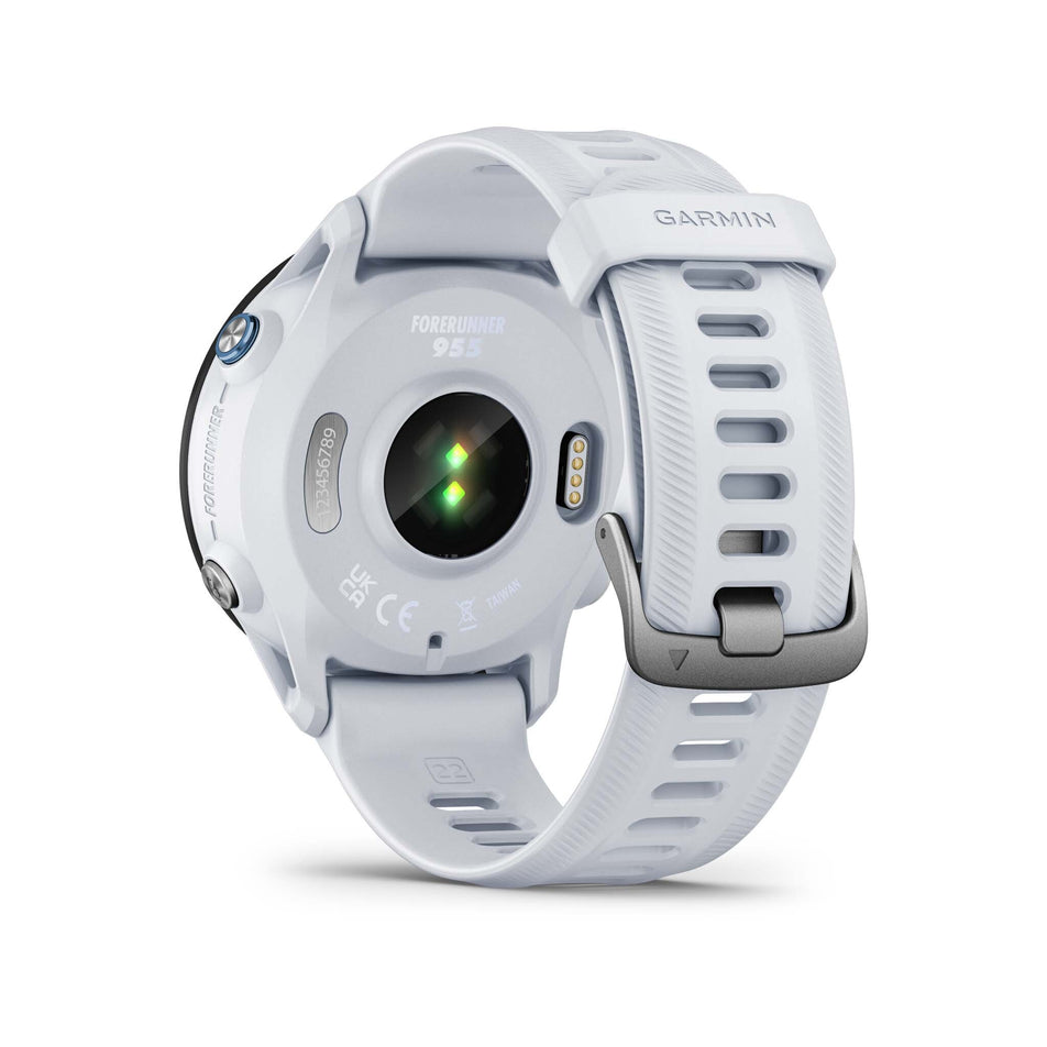 Rear sensor view of Garmin Forerunner 955 Smartwatch in the whitestone colourway (7739443970210)