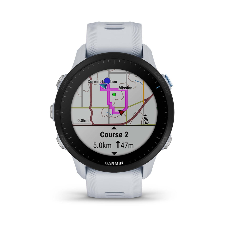 Maps course view of Garmin Forerunner 955 Smartwatch in the whitestone colourway (7739443970210)