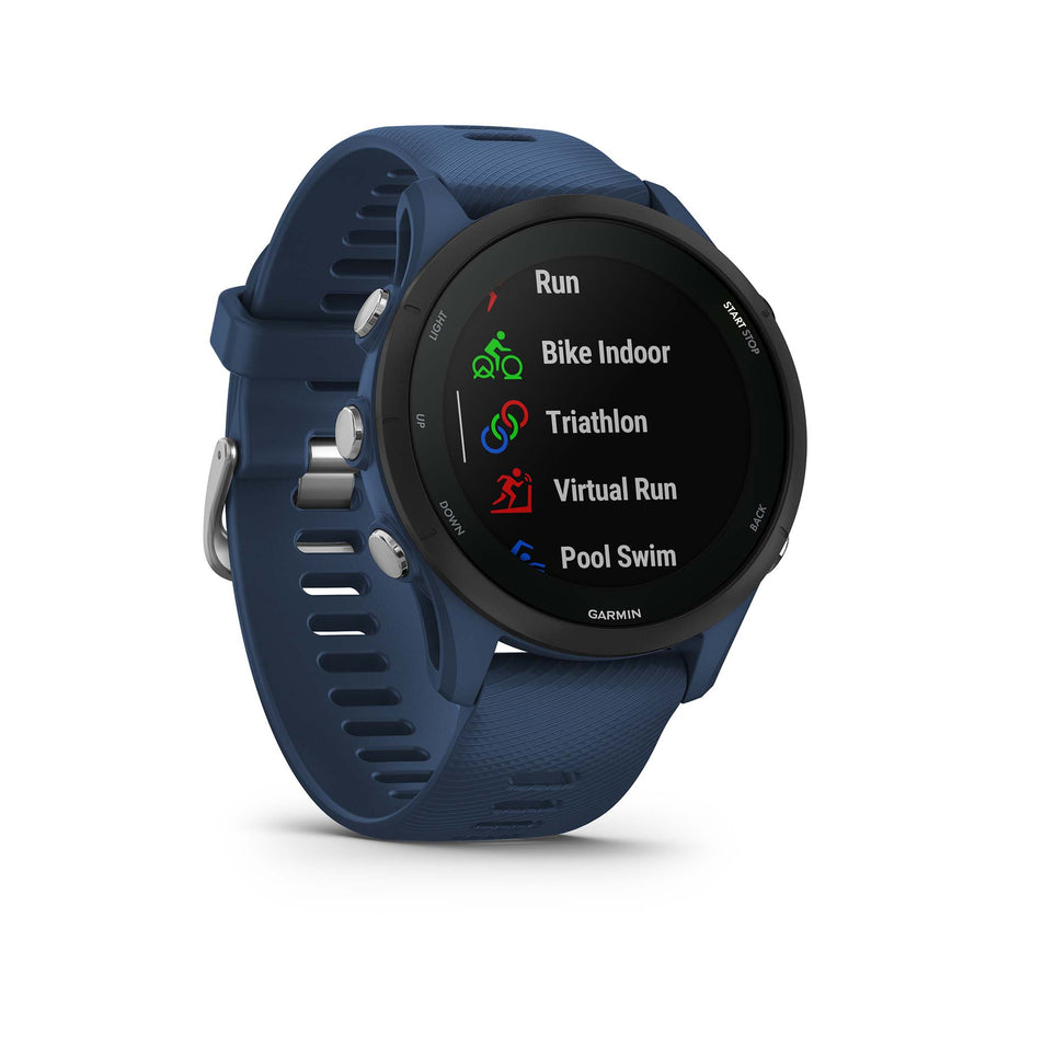 Sport selection view on Garmin Forerunner 255 Smartwatch in Tidal Blue (7528377680034)