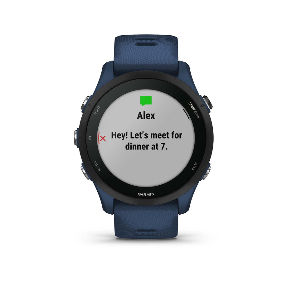 Text message screen on Garmin Forerunner 255 Smartwatch in Tidal Blue (7528377680034)