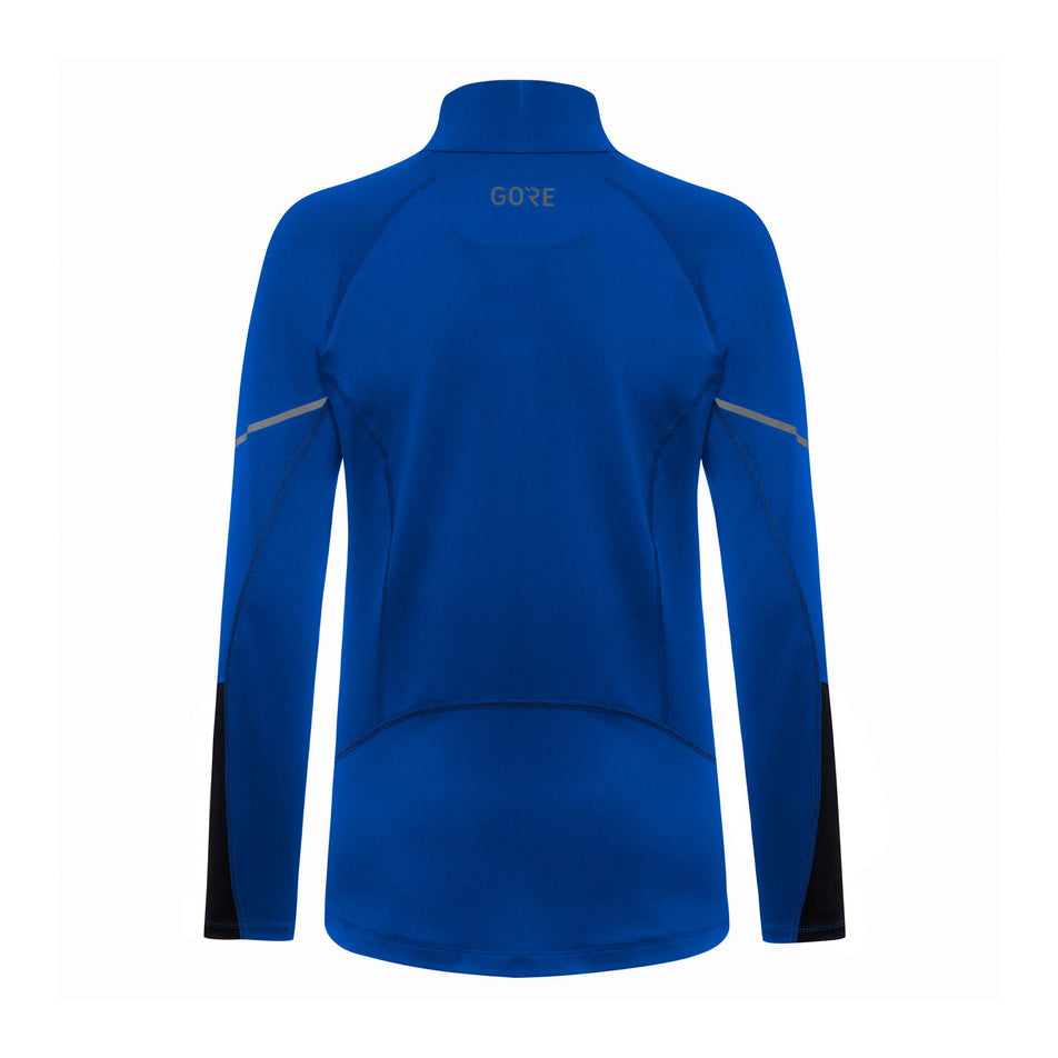 Back view of women's gore wear mid long sleeve zip shirt in blue (7596640895138)
