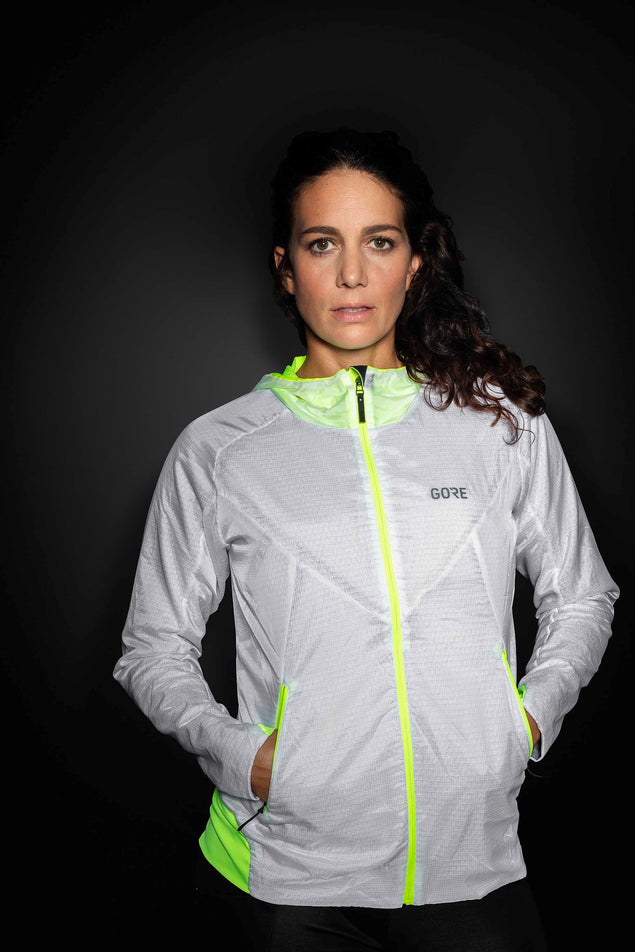 Front Model Reflective View of Women's Gore Wear R5 GTX I Insulated Jacket (6918371410082)