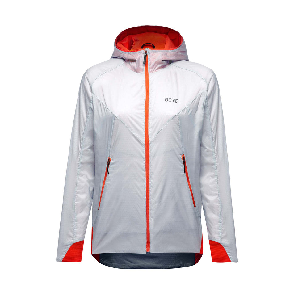 Front view of women's gore wear r5 gtx I insulated jacket in white (7596642402466)