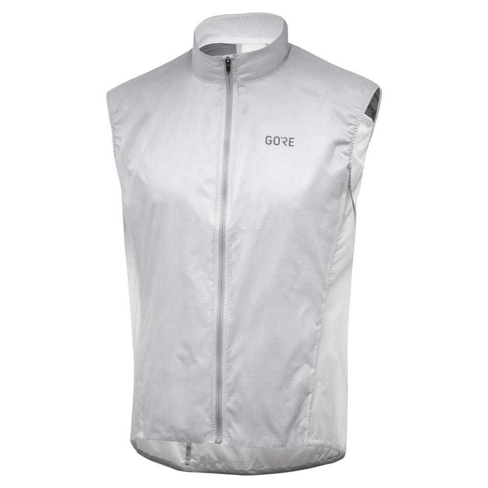 Angled front view of a GORE® Wear Men's Drive Vest in the white colourway (7763457212578)