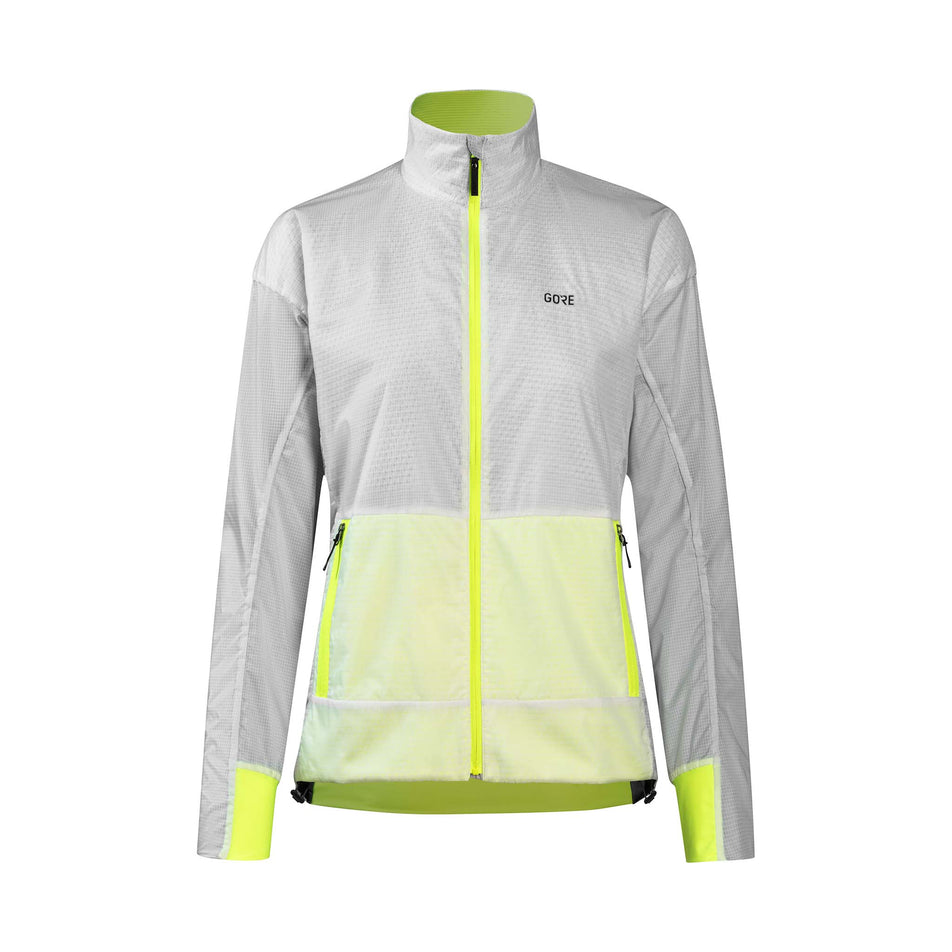 Front view of women's gore wear drive jacket in white (7595544019106)