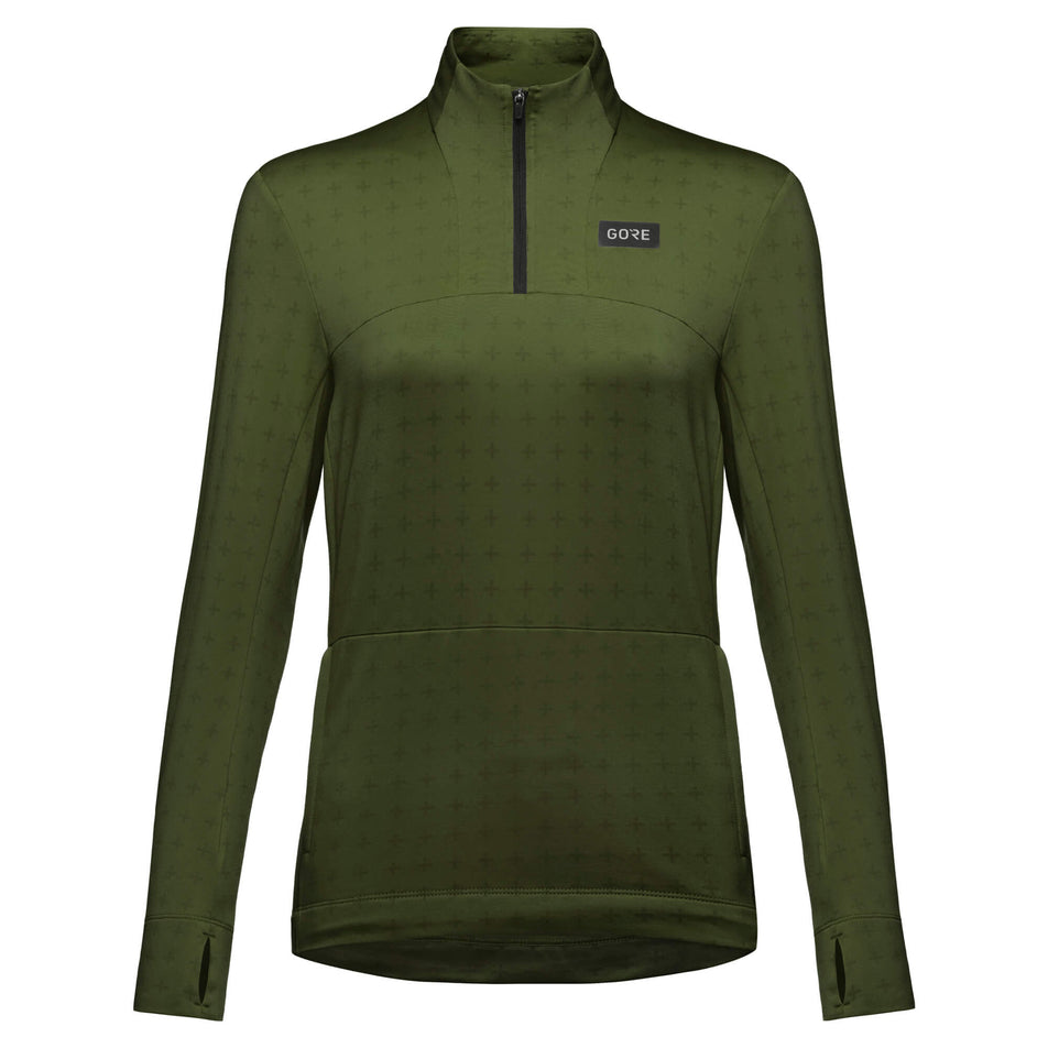 Front view of a GORE® Wear Women's Everyday Thermo 1/4 Zip in the Utility Green colourway (7763428016290)