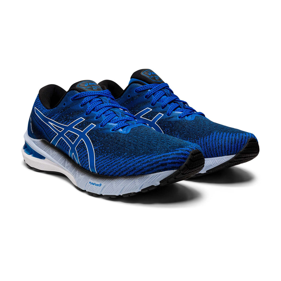 Anterior angled view of men's asics gt-2000 10 running shoes in blue (7601223958690)