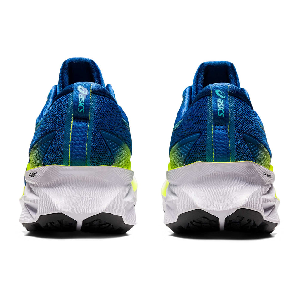 Posterior view of men's asics novablast 2 running shoes (7214988787874)