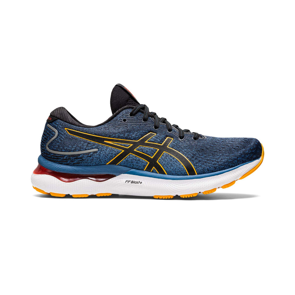 Lateral view of men's asics gel-nimbus 24 running shoes in blue (7520639451298)