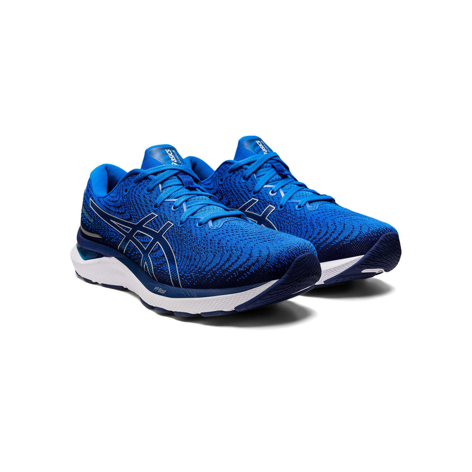 Anterior angled view of men's asics gel-cumulus 24 running shoes in blue (7520578732194)