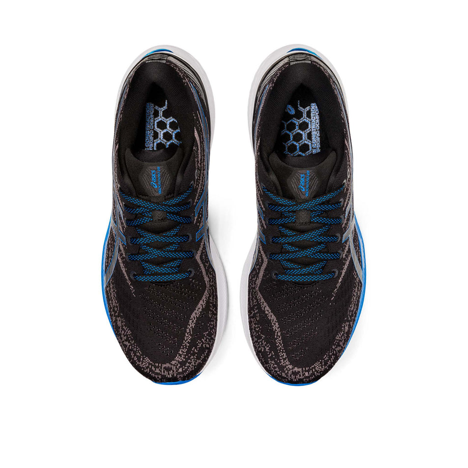 Upper view of men's asics gel-kayano 29 running shoes in black (7520572113058)