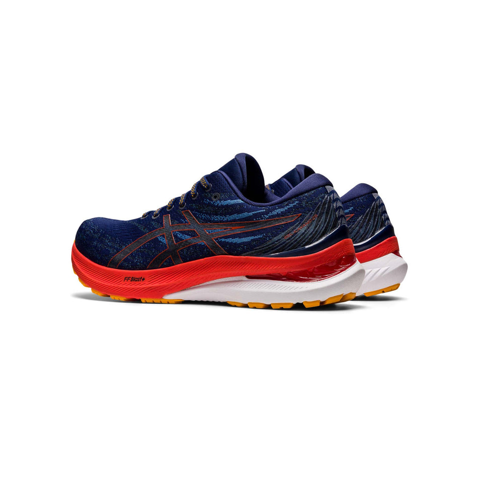 Lateral angled view of men's asics gel-kayano 29 running shoes in blue (7520555434146)
