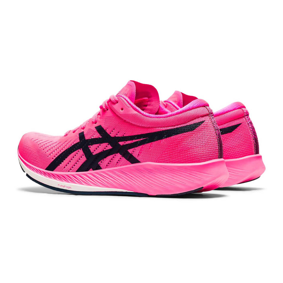 Lateral side of the left shoe from a pair of women's Asics Metaracer with the right shoe on medial side (6894318846114)