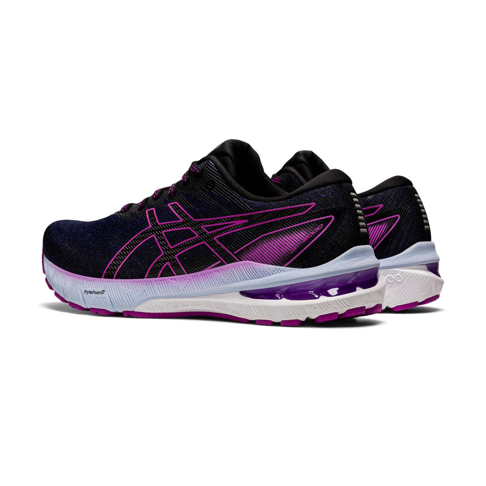 Lateral angled view of women's asics gt-2000 10 running shoes in black (7601258561698)