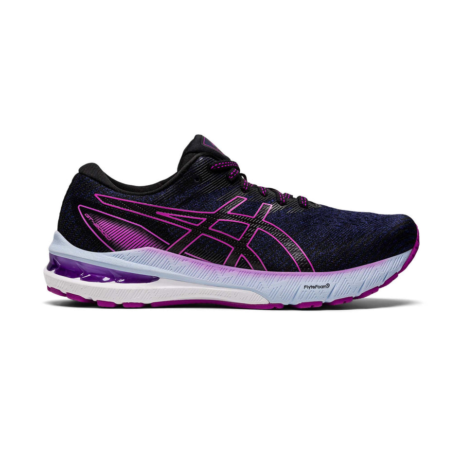 Lateral view of women's asics gt-2000 10 running shoes in black (7601258561698)
