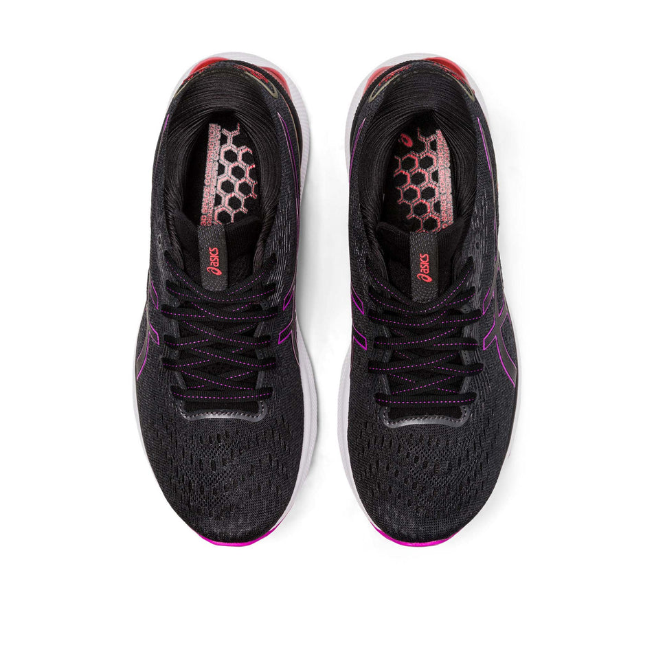 Upper view of women's asics gel-nimbus 24 running shoes in black (7520651378850)