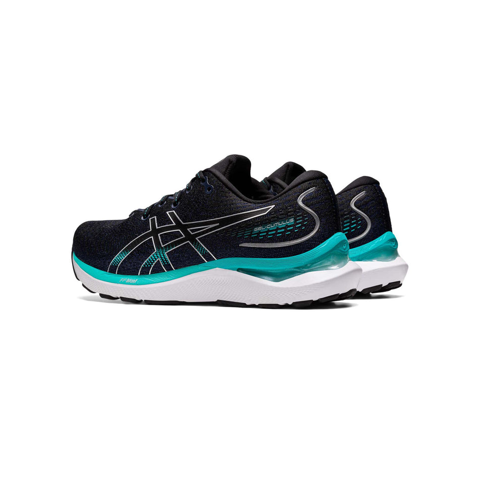 Lateral angled view of women's asics gel-cumulus 24 running shoes in black (7520613695650)