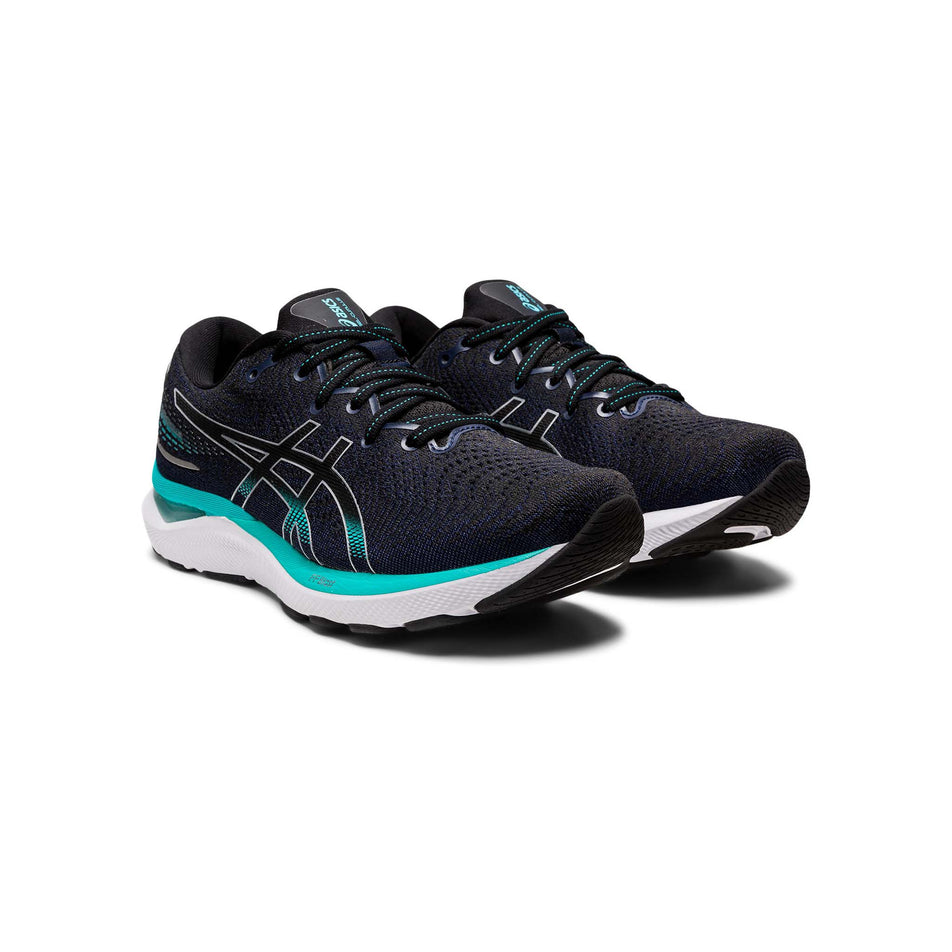 Anterior angled view of women's asics gel-cumulus 24 running shoes in black (7520613695650)