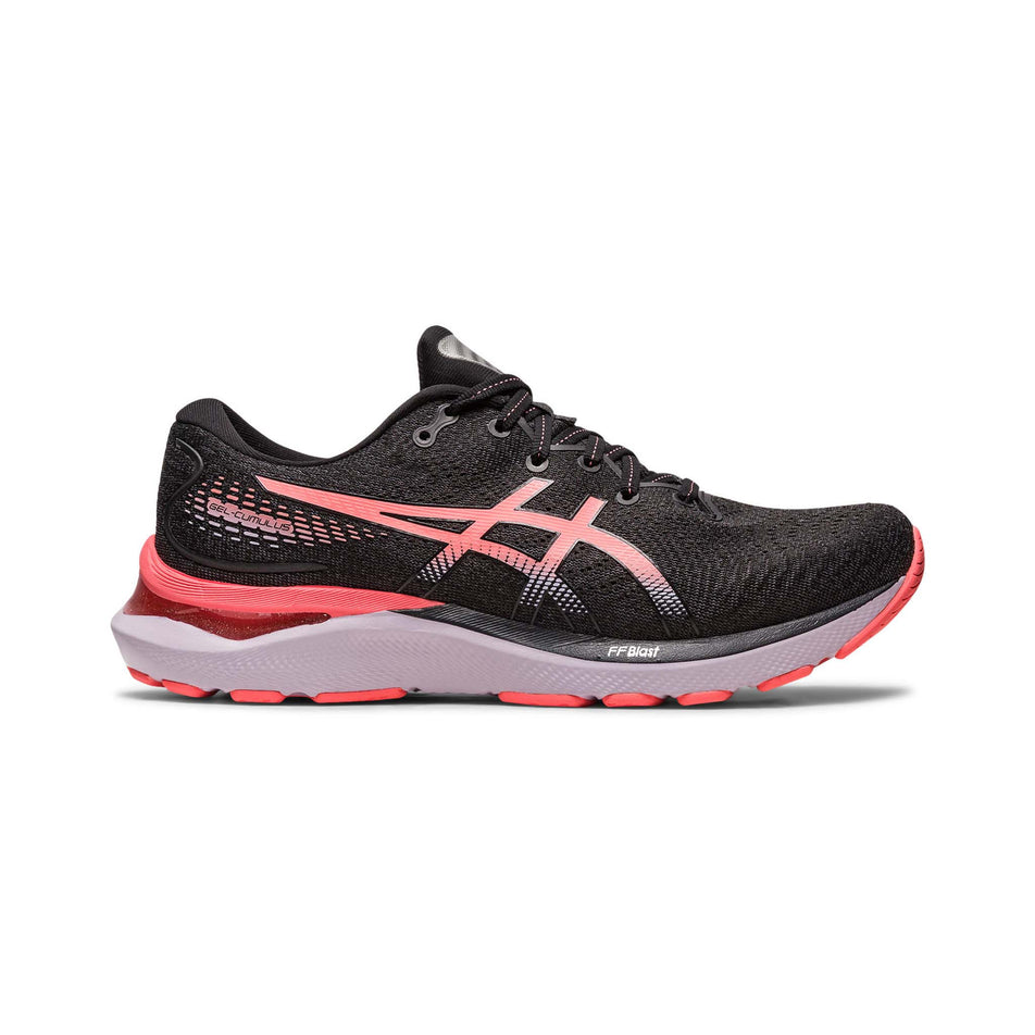 Right shoe lateral view of Asics Women's Gel-Cumulus 24 Running Shoes in black (7704202838178)