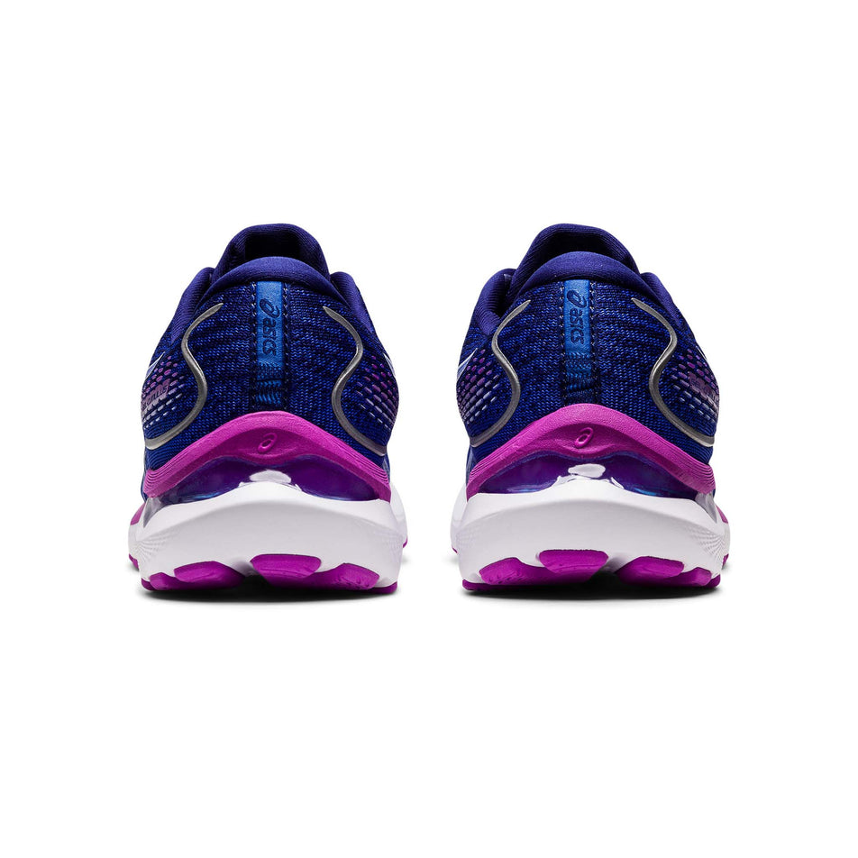 Posterior view of women's asics gel-cumulus 24 running shoes in blue (7520599539874)
