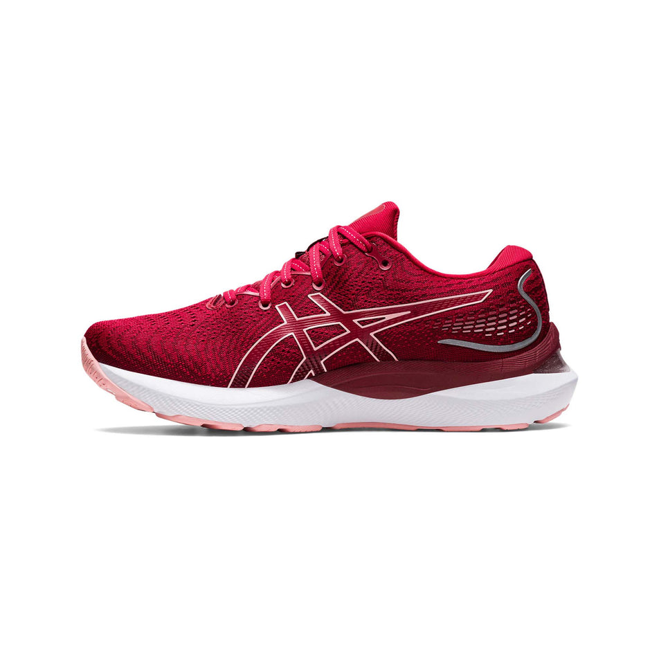 Medial view of women's asics gel-cumulus 24 running shoes in red (7520619561122)