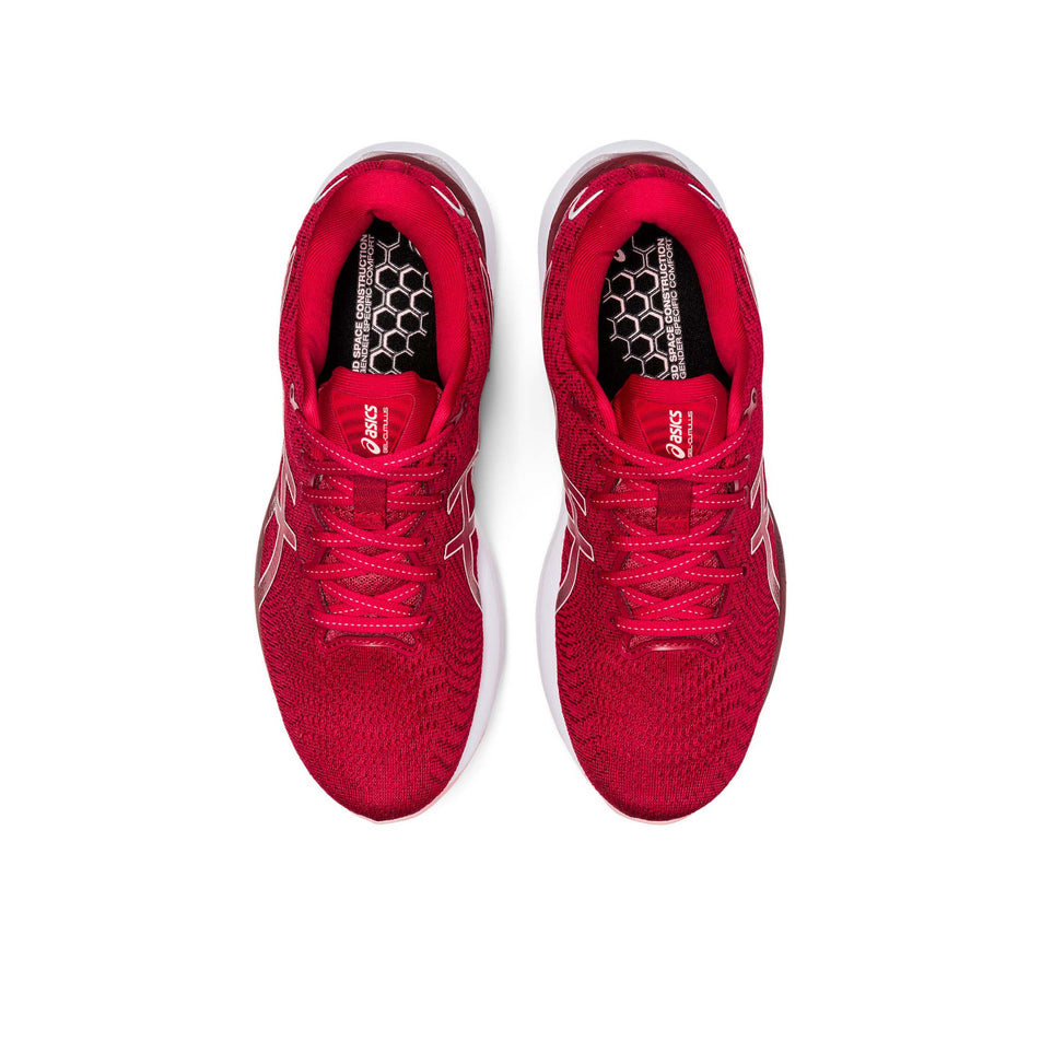 Upper view of women's asics gel-cumulus 24 running shoes in red (7520619561122)
