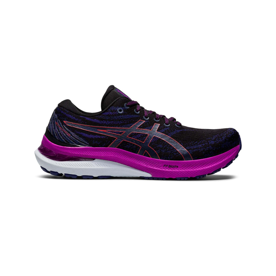 Lateral view of women's asics gel-kayano 29 running shoes in black (7520591380642)