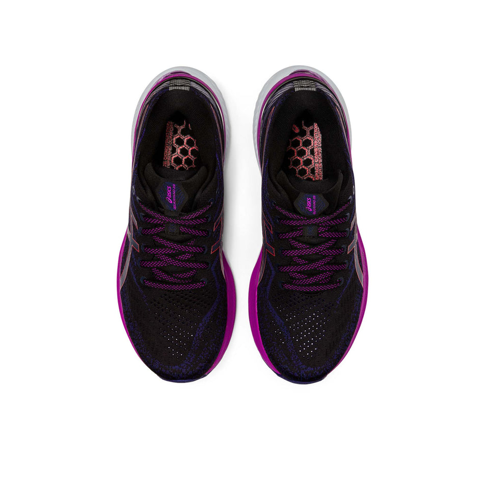 Upper view of women's asics gel-kayano 29 running shoes in black (7520591380642)