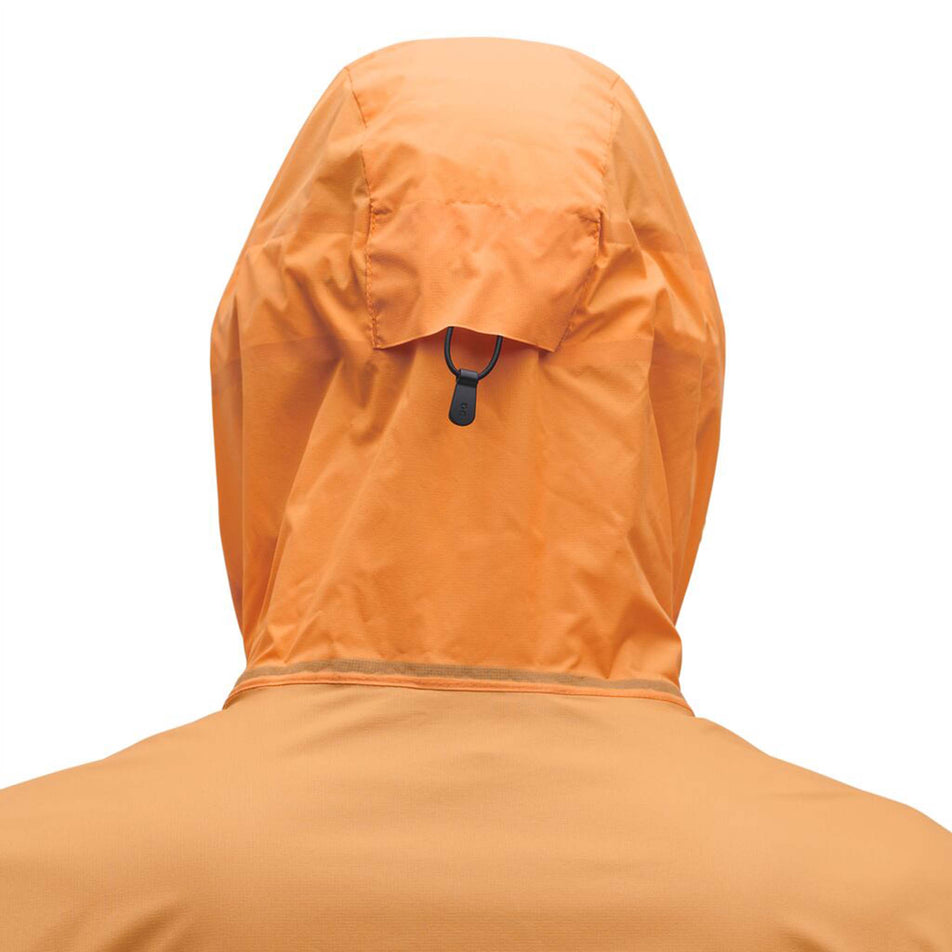 Rear hood view of men's on weather jacket in orange (7518271242402)