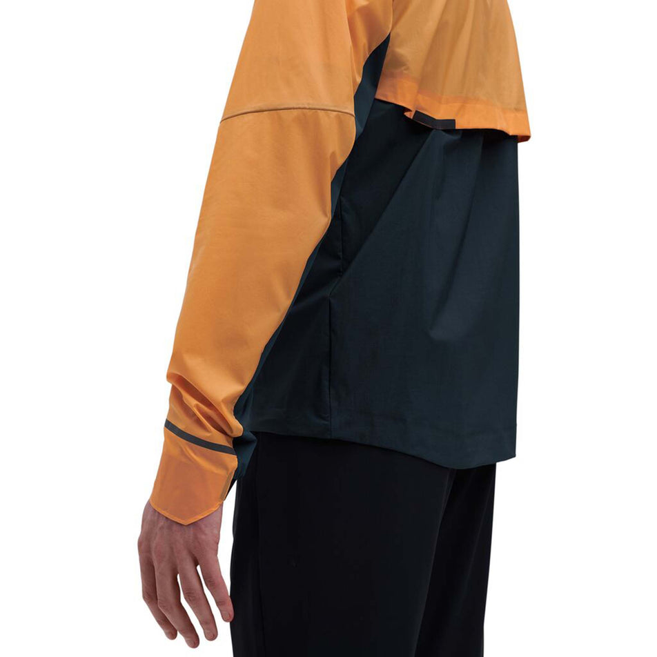 Hemline view of men's on weather jacket in orange (7518271242402)