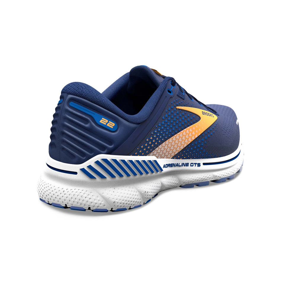 Right shoe posterior angled view of Brooks Men's Adrenaline GTS 22 Running Shoes in blue (7709826252962)