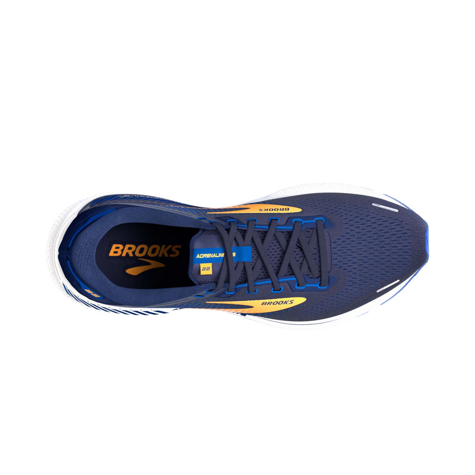 Right shoe upper view of Brooks Men's Adrenaline GTS 22 2E Running Shoes in blue (7709831987362)